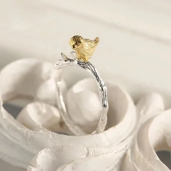 “Morning Companion” Bird Tree Branch Nature Ring - Picture 3 of 7